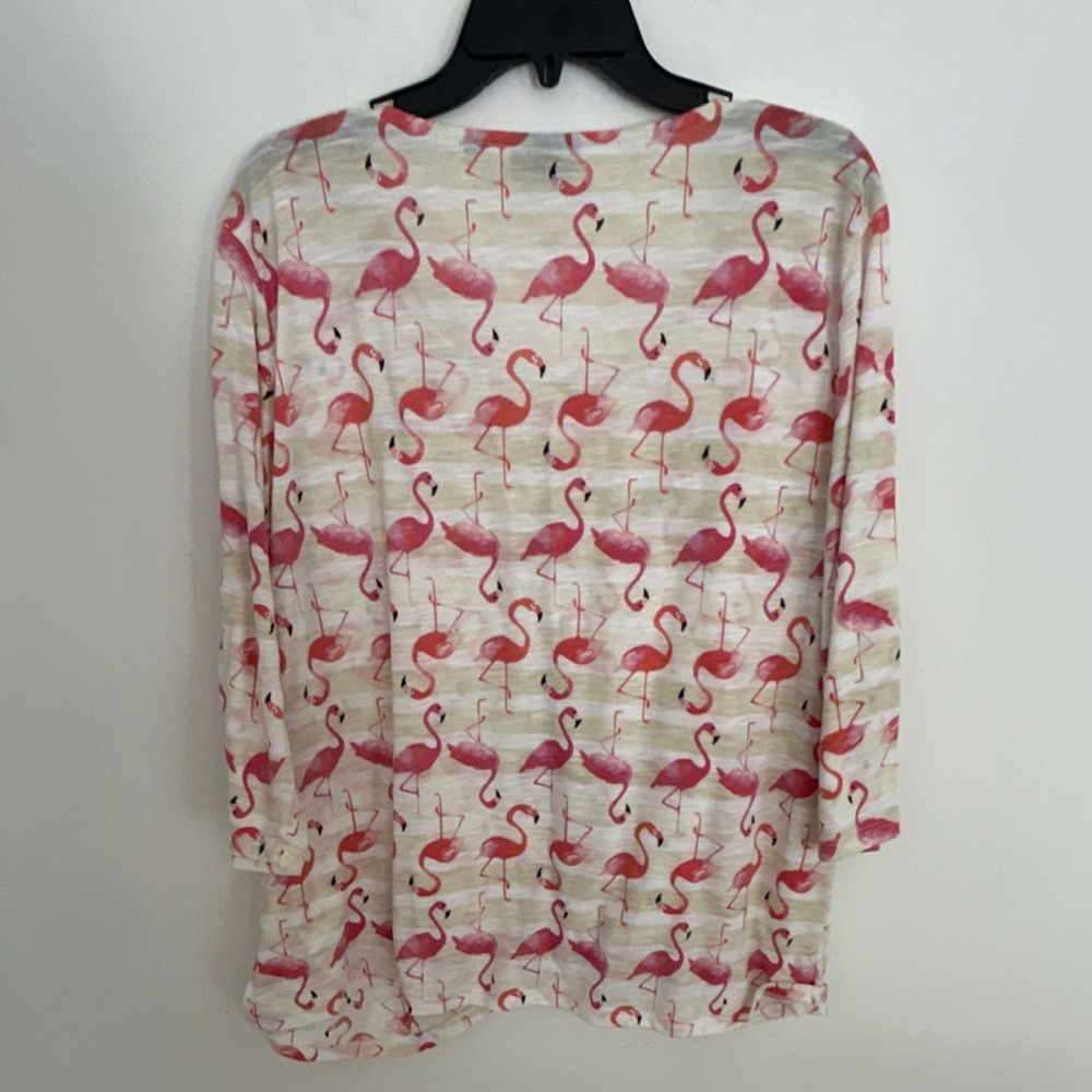 Onque Casual Women's Flamingo Sequin Scoop Neck‎ Top 2X Plus White Pink - Picture 5 of 5